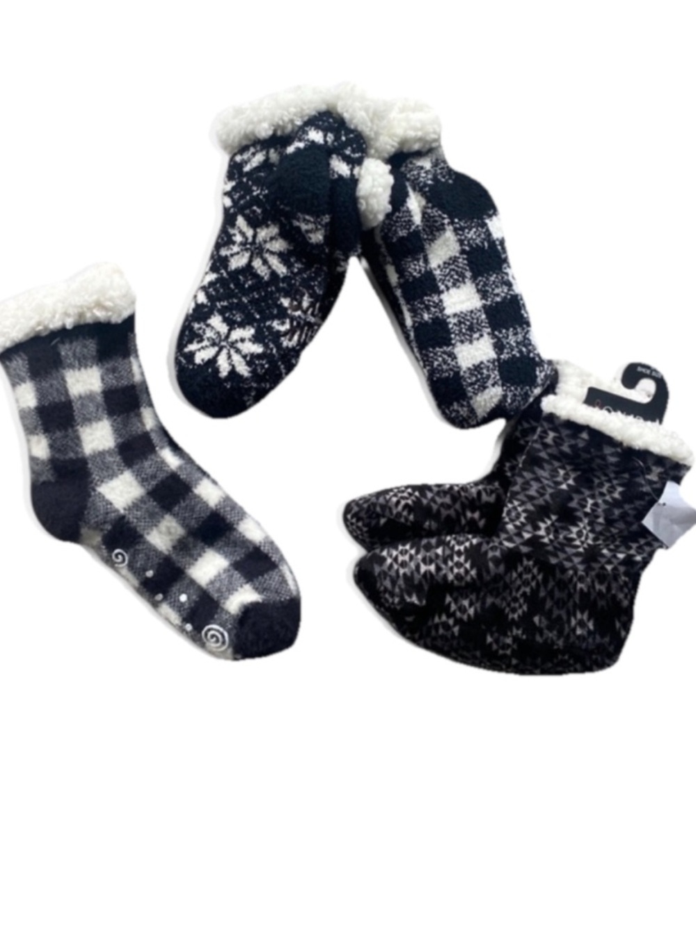 Women’s Fuzzy Gripper Socks Bundle Black and white Small/Medium